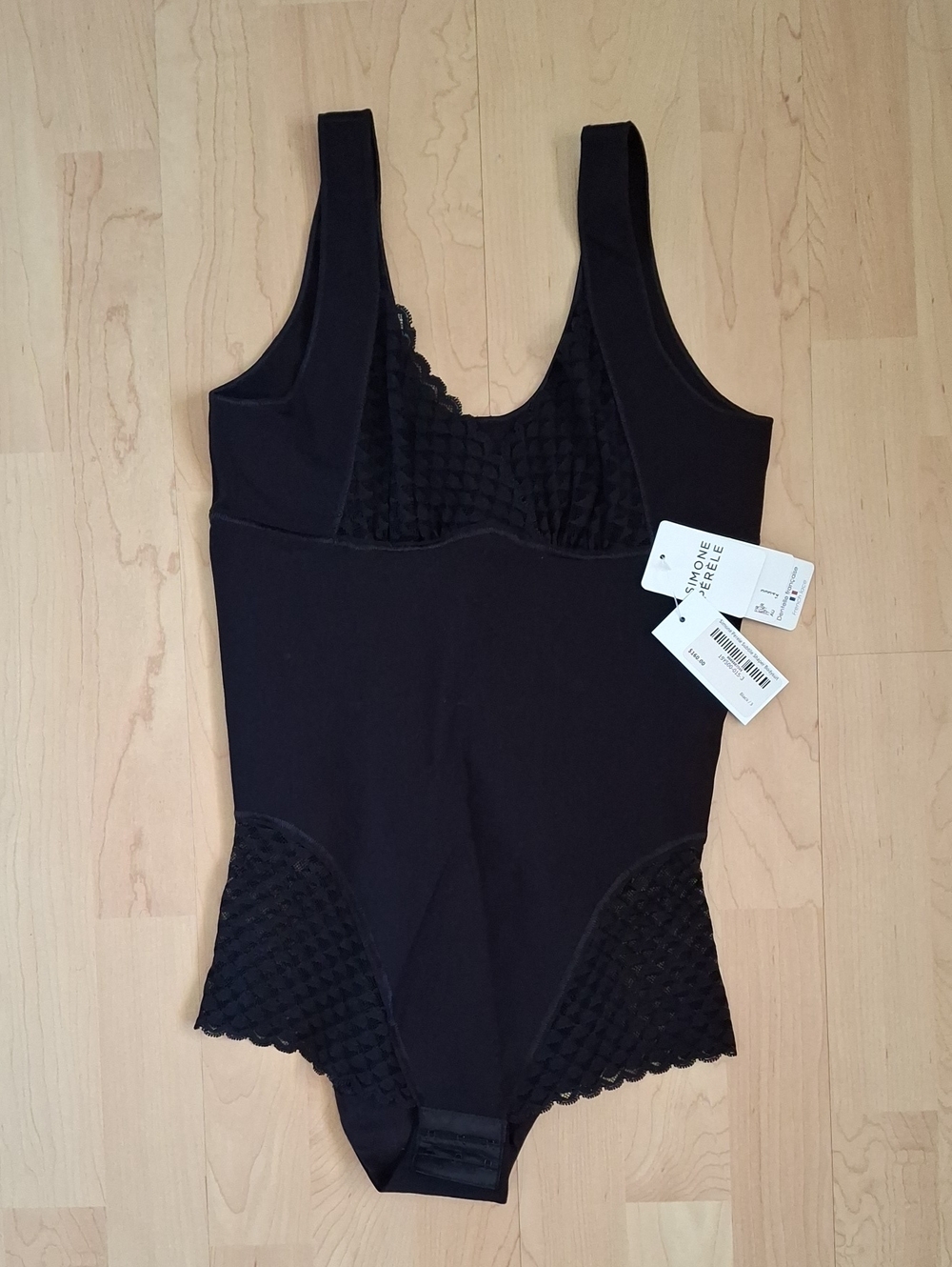 NWT Simone Perele Subtile Shaper Black Lace Trim Bodysuit Size M